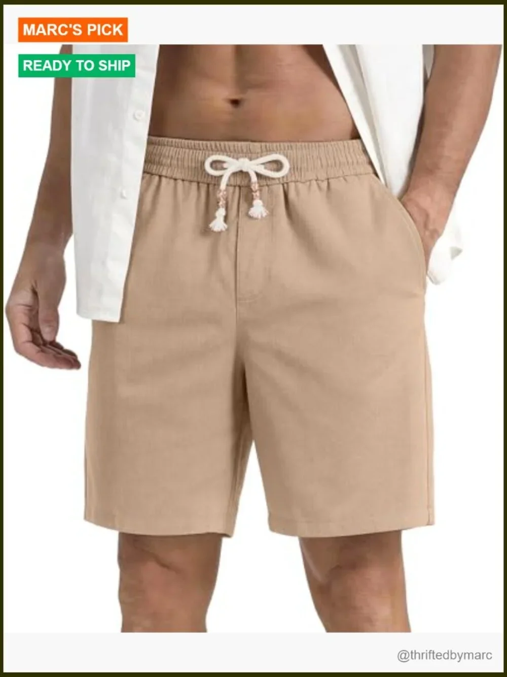 Men's Cotton Linen Shorts 7 Inch Drawstring Elastic Waist Casual Summer